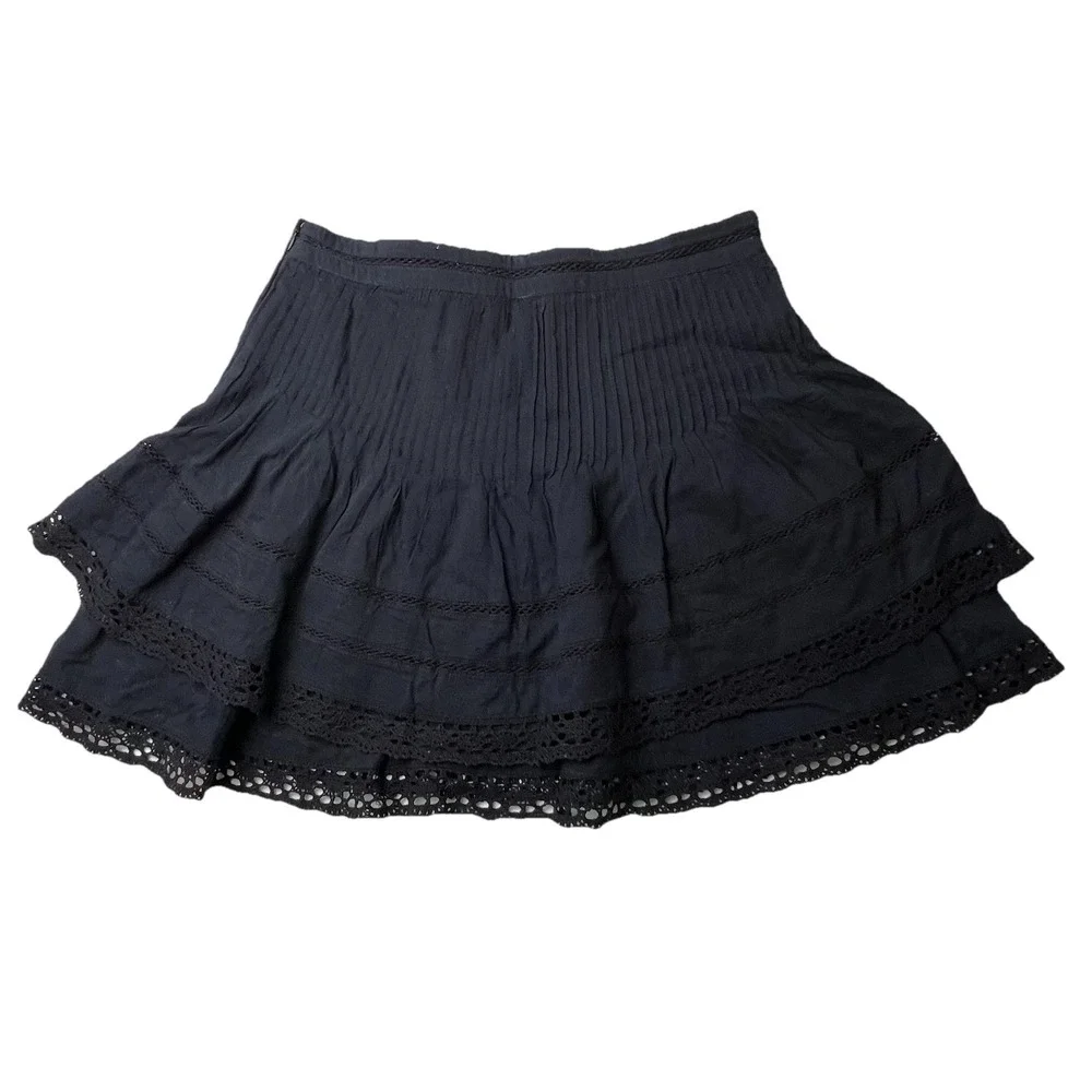 Free People Summer's Night Black Lace Mini Skirt High Waisted Cotton Size 4